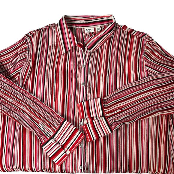 Cato Woman Size 22/24W Long‎ Sleeve Button- front Crinkle Polyester Top - Picture 3 of 9